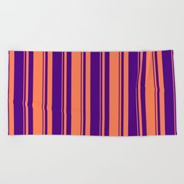 [ Thumbnail: Indigo and Coral Colored Lined Pattern Beach Towel ]