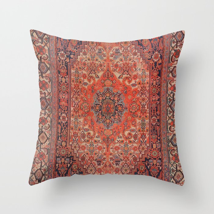 Antique Hamadan 19th Century Authentic Colorful Deep Rich Red Redish Vintage Patterns Throw Pillow