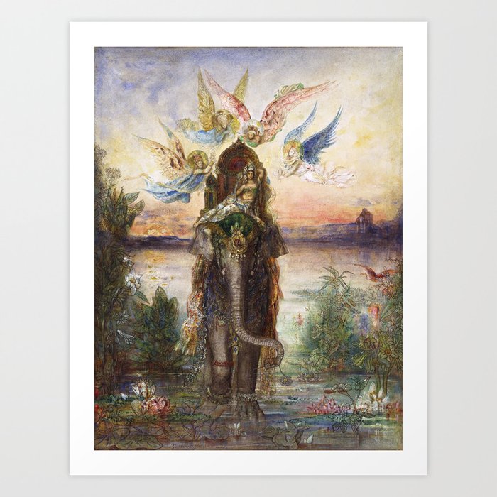 The Sacred Elephant (Péri) symbolist watercolor and gouache on paper 1882 painting by Gustave Moreau Art Print
