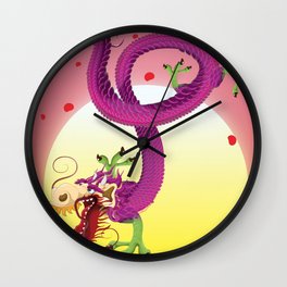 Far East Dragon print Wall Clock | Fareastdragonposter, Dragon, East, Dragonandsettingsun, Sunset, Chinadragon, Graphicdesign, Dragoncartoon, Koreadragon, Japandragon 