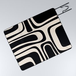 Palm Springs - Midcentury Modern Abstract Pattern in Black and Almond Cream  Picnic Blanket