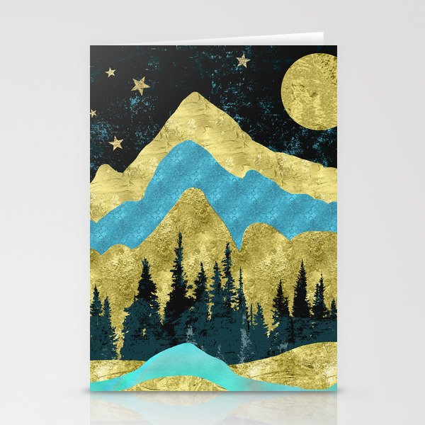 Mountain Adventure Gold Teal  Stationery Cards