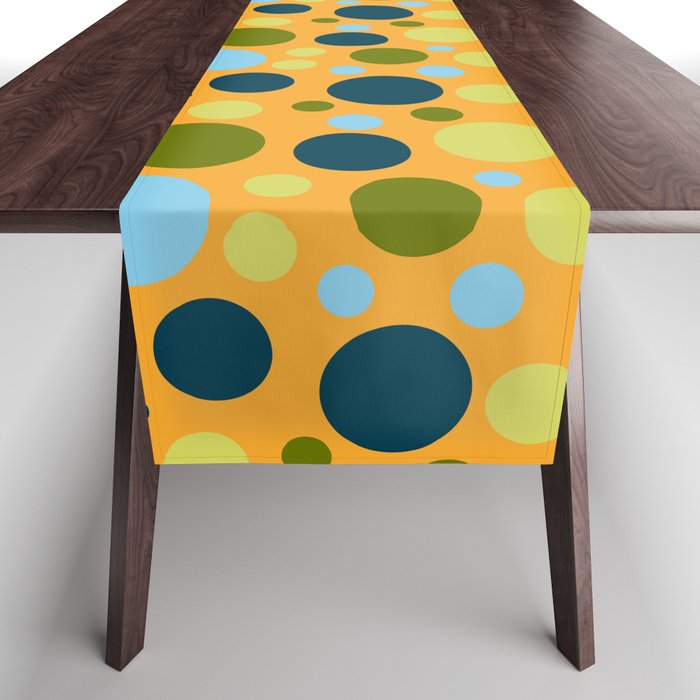 Blue and green dots in orange Table Runner