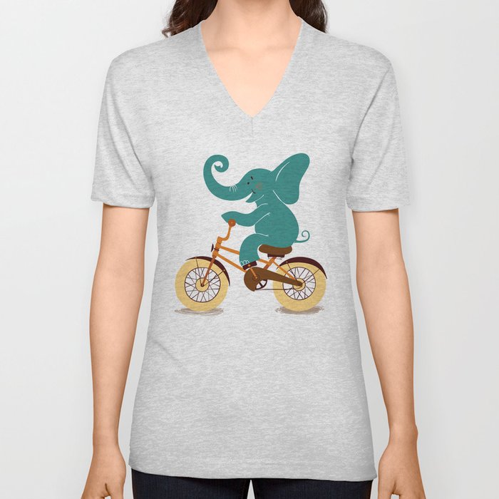 Elephant on the bike V Neck T Shirt