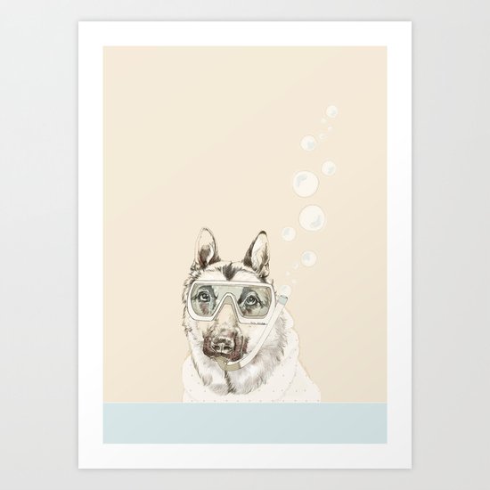 Diver Dog Art Print