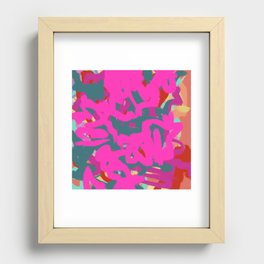 Fuchsia Pink, Teal Green & Orange Rust Thick Abstract Recessed Framed Print