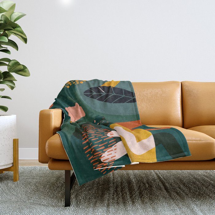 mid century shapes garden party Throw Blanket