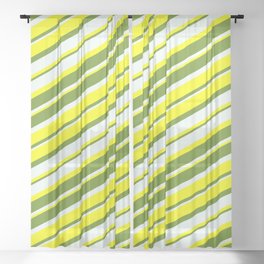 [ Thumbnail: Yellow, Green & Mint Cream Colored Lined Pattern Sheer Curtain ]