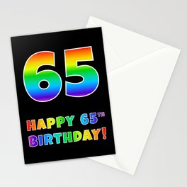 [ Thumbnail: HAPPY 65TH BIRTHDAY - Multicolored Rainbow Spectrum Gradient Stationery Cards ]