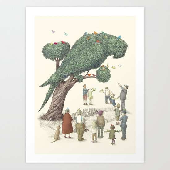 The Night Gardener - Parrot Topiary Art Print