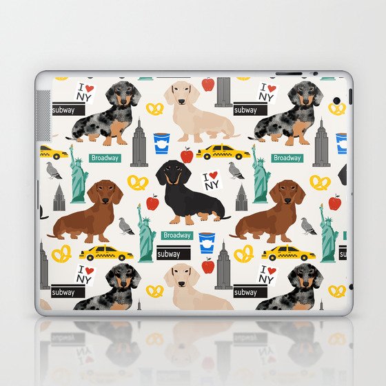 Dachshund dog breed NYC new york city pet pattern doxie coats dapple merle red black and tan Laptop & iPad Skin