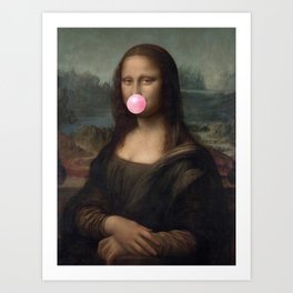 Mona Lisa Bubble Gum Smile Art Print