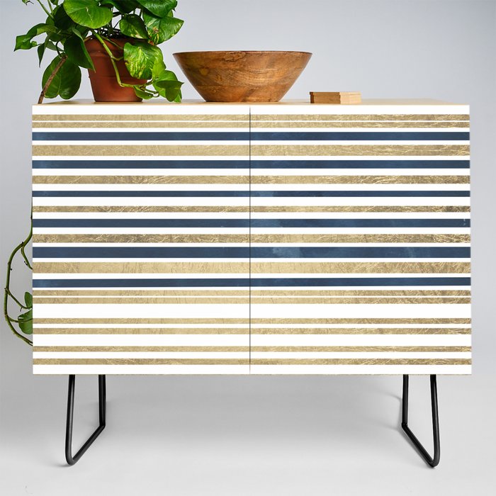 Trendy navy blue elegant gold geometric pattern Credenza