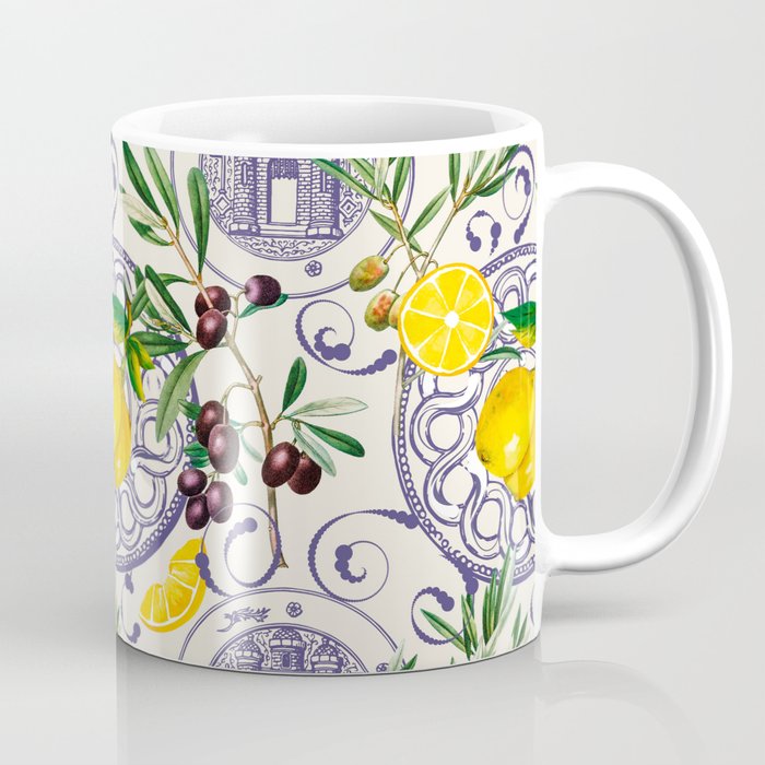 Mediterranean,Tuscan style,lemons,olives pattern  Coffee Mug