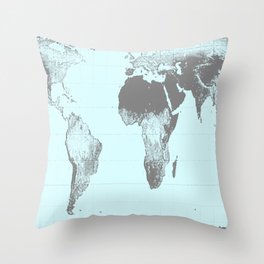 World Map : Gall Peters Aqua Throw Pillow