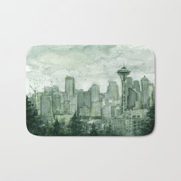 Seattle Skyline Watercolor Space Needle Emerald City 12th Man Art Bath Mat | Architecture, Painting, Illustration, Realism, Urbanwatercolor, Watercolorseattle, Watercolor, Seattlewatercolor, Citypainting, Seattlepainting 