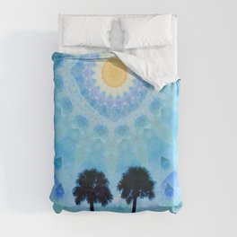 Beachy Palm Tree Mandala Art - Sunny Skies Duvet Cover