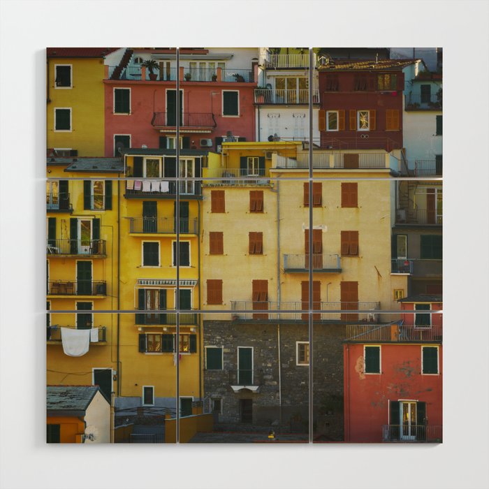 Manarola village, colorful pattern of houses. Cinque Terre, Italy. Wood Wall Art