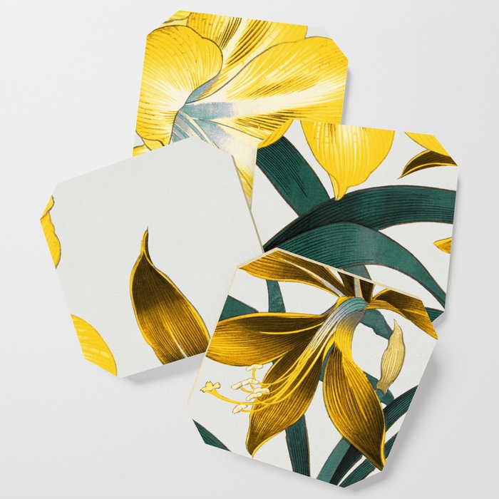 Golden Radiance: Amaryllis Print – Sophisticated Florals Coaster