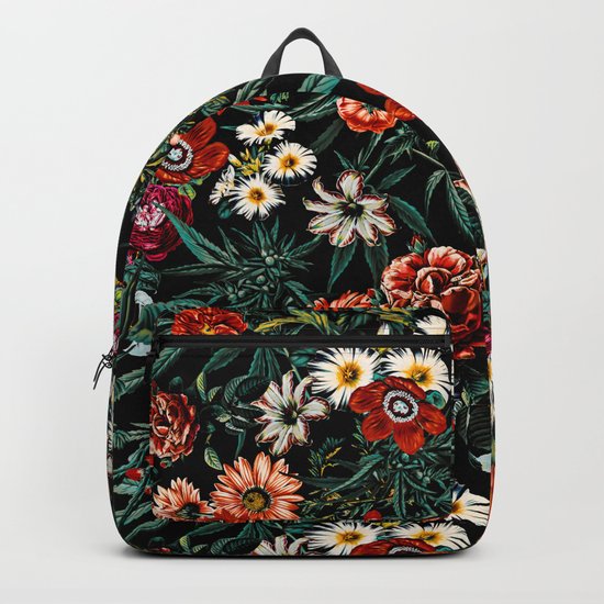 Marijuana and Floral Pattern Backpack