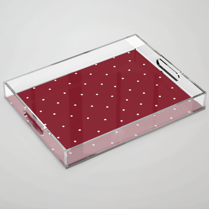 White Dots on Red Christmas Pattern Background Acrylic Tray