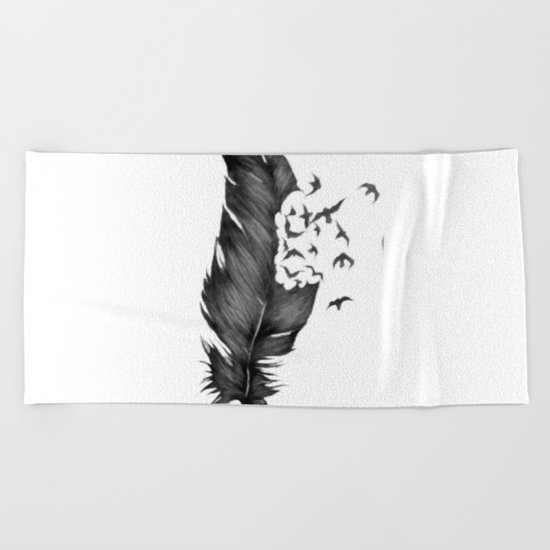 Black Feather into Birds Beach Towel