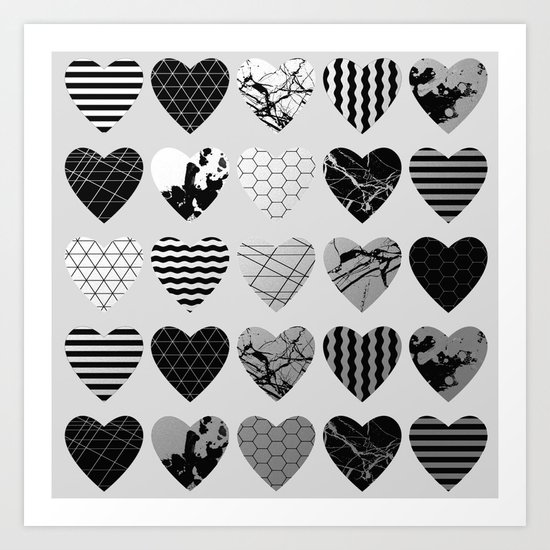 Metallic Love - Hexagon, stripes, triangles, geometric, marble, paint splat hearts! Art Print