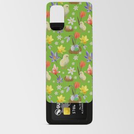 Colorful pattern with easter chicks, easter nests, tulips, daffodils, crocuses, wood anemones Android Card Case