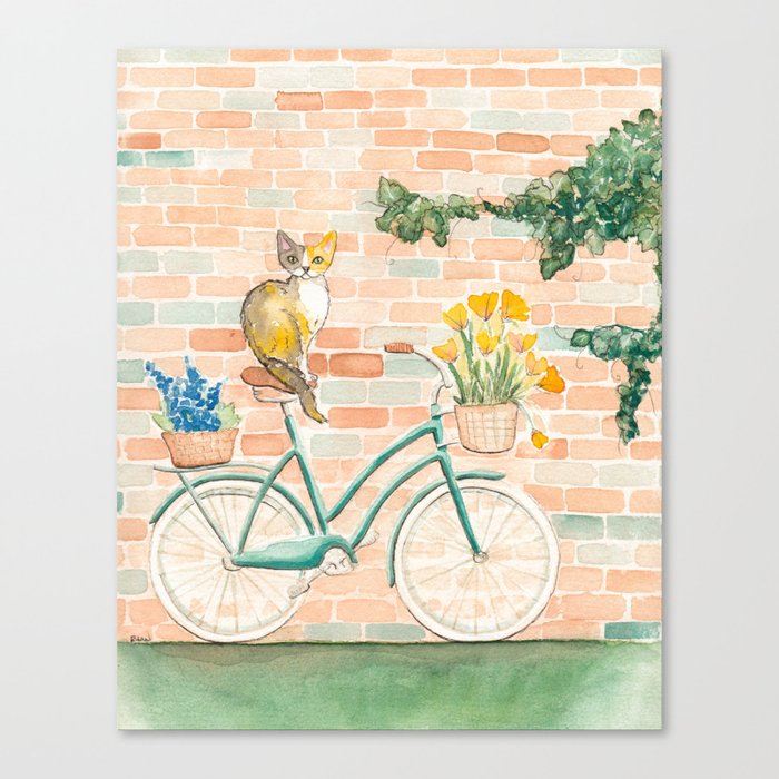 Cat on a Turquoise Bicycle Canvas Print