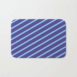 [ Thumbnail: Dark Slate Blue and Light Sky Blue Colored Lined Pattern Bath Mat ]