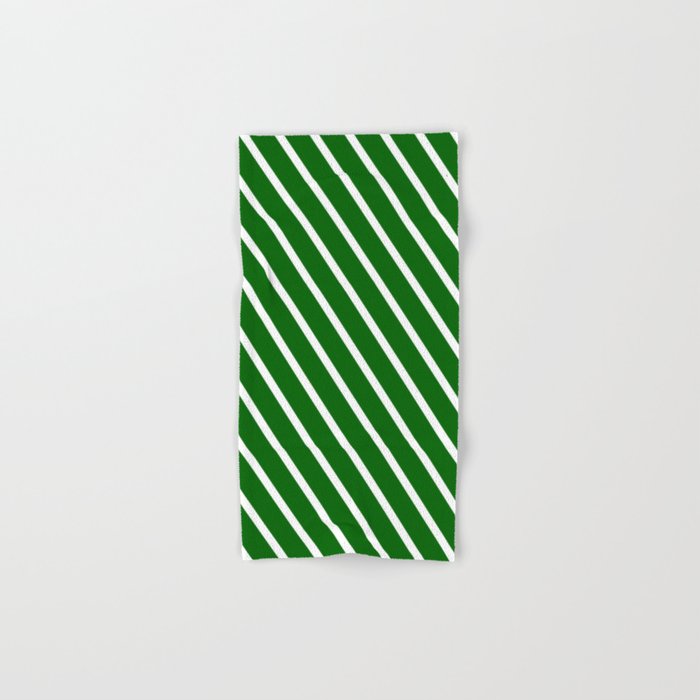 Christmas Green Diagonal Stripes Hand & Bath Towel