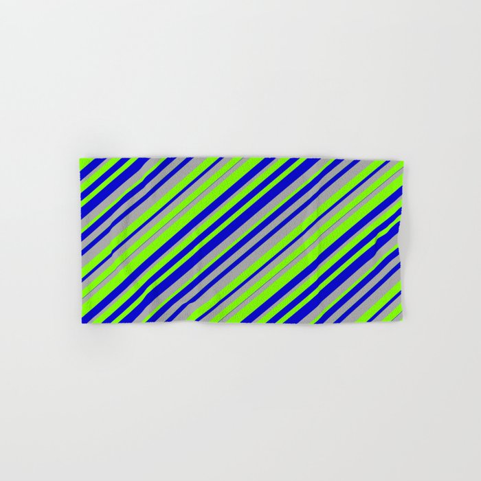 Chartreuse, Blue, and Dark Gray Colored Lined Pattern Hand & Bath Towel