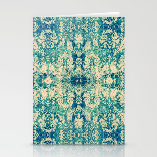 Vintage Blue Turquoise Floral Damask Pattern Stationery Cards