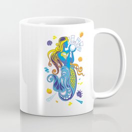 Mermaid Coffee Mug | Acrylic, Colored Pencil, Graphite, Oil, Ocean, Illustration, Pattern, Mermaid, Sea, Digital 