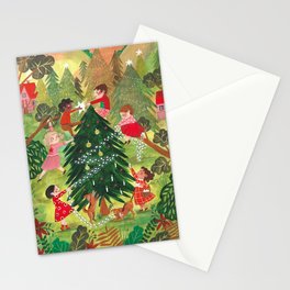 Decorating Christmas tree and children  Stationery Card