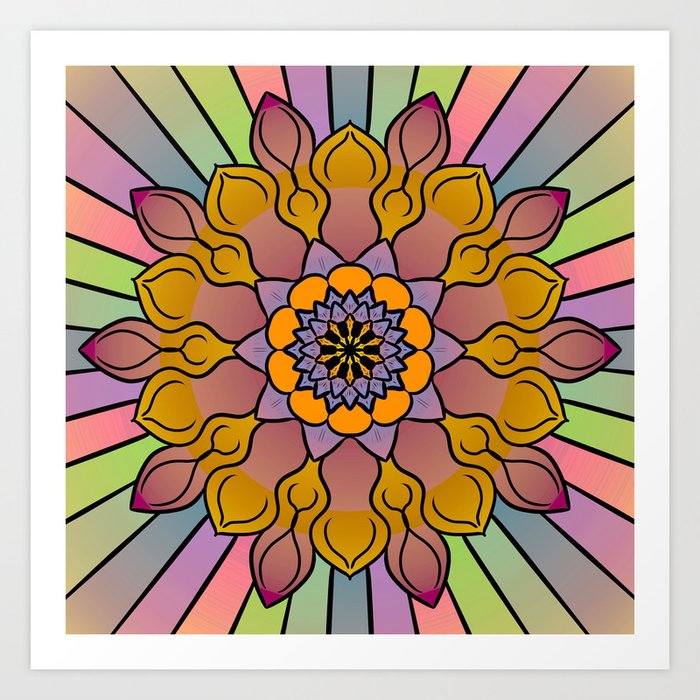 Download Pastel floral rainbow mandala Art Print by ...