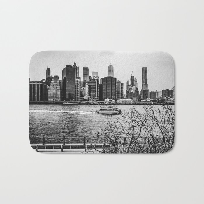 New York City Manhattan skyline black and white Bath Mat