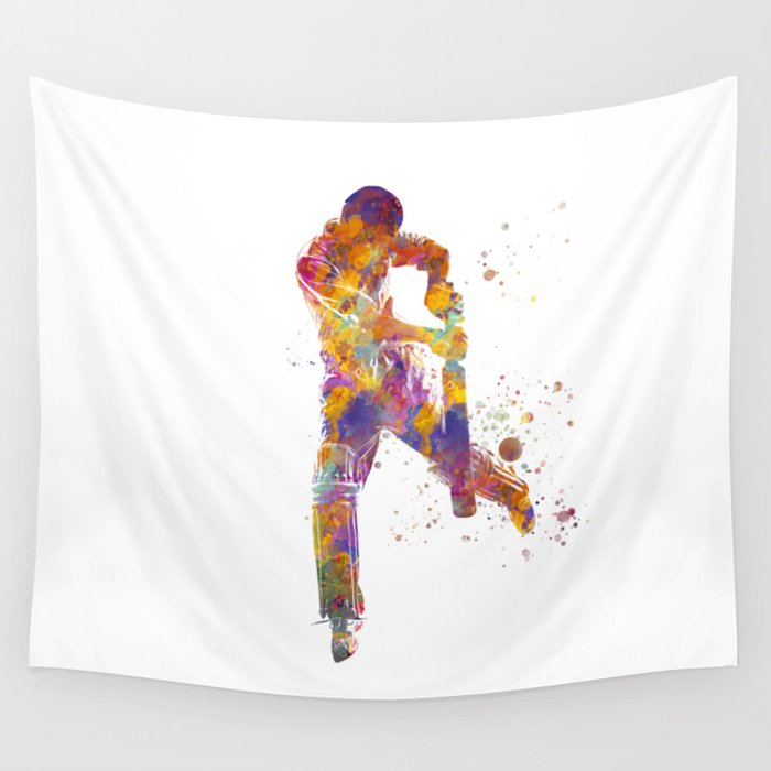 Cricket player in watercolor Wall Tapestry