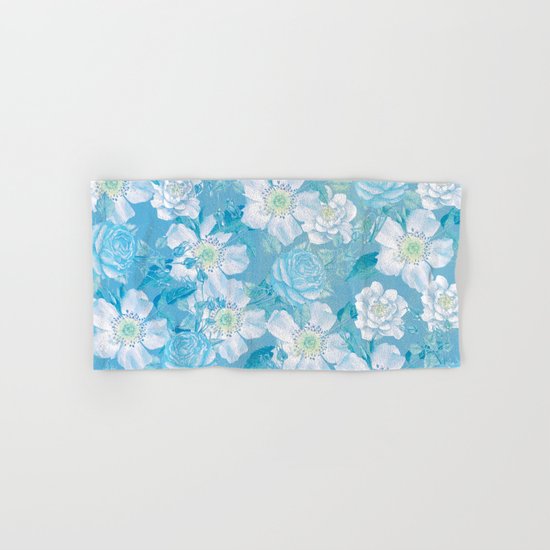 Blue Vintage Rose Pattern Hand & Bath Towel
