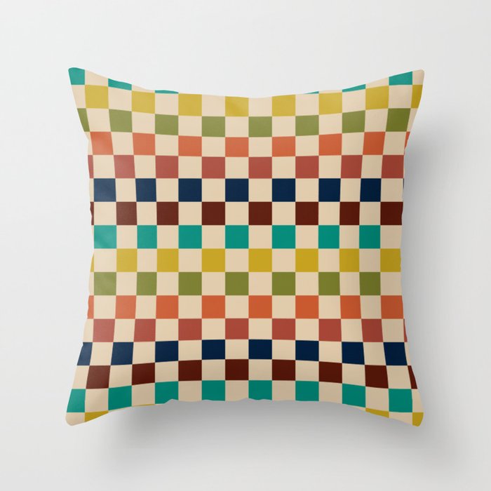 Mid Century Modern Checkerboard Stripes Check Pattern Throw Pillow