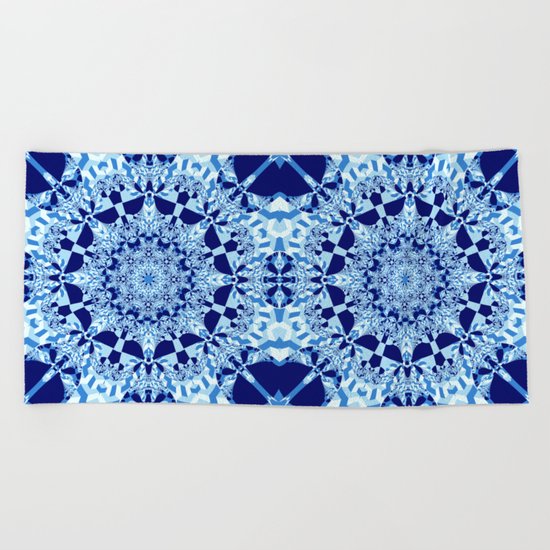 Blue toned cubism in a kaleidoscope Beach Towel