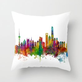 Shanghai China Skyline Throw Pillow