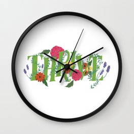 Floral Word Thrive in Midcentury Lettering Wall Clock
