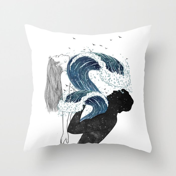 Through waves and galaxy. Throw Pillow
