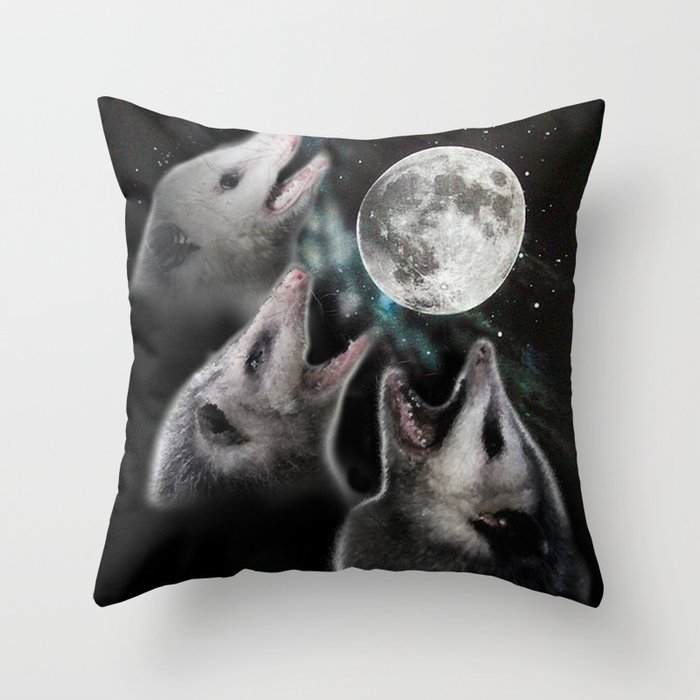 3 opossum moon Throw Pillow