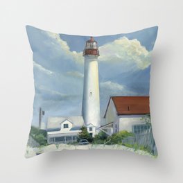 Cape May Lighthouse Throw Pillow | Oil, Summer, Nautical, Boat, Historic, Lighthouse, Beach, Ship, Seashore, Newjersey 