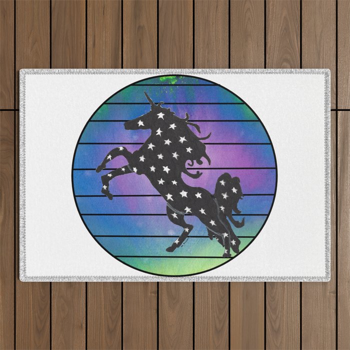 Unicorn Power with Abstract Colored Circle and Lines Outdoor Rug