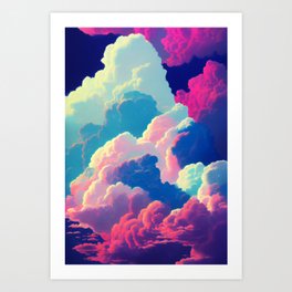 Retro Fluffy Colorful Clouds  Art Print