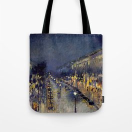 Camille Pissarro - Boulevard Montmartre at Night Tote Bag