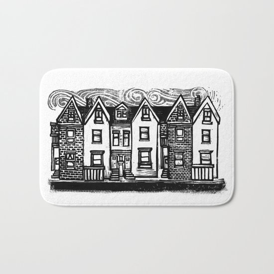 Row Houses - Linocut Bath Mat